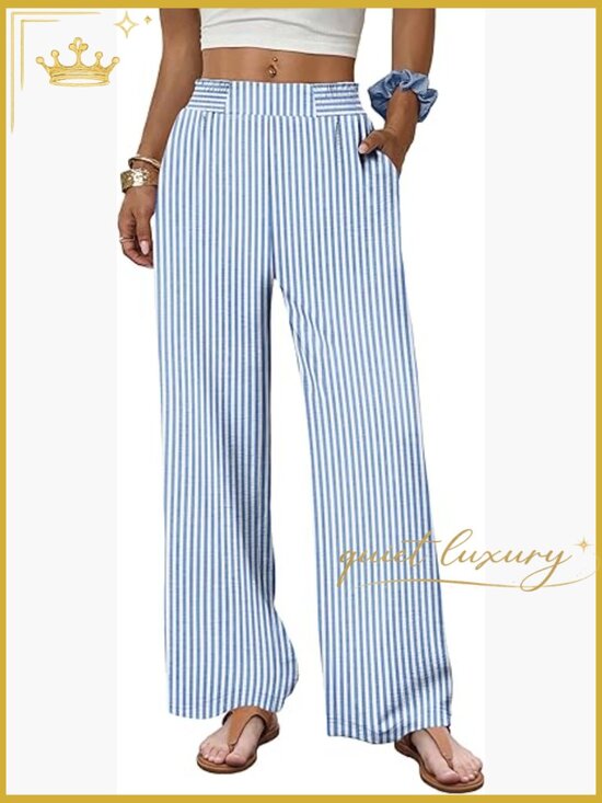 Pants - Wide Leg Palazzo Pants with Pockets High Waisted Flowy Trousers